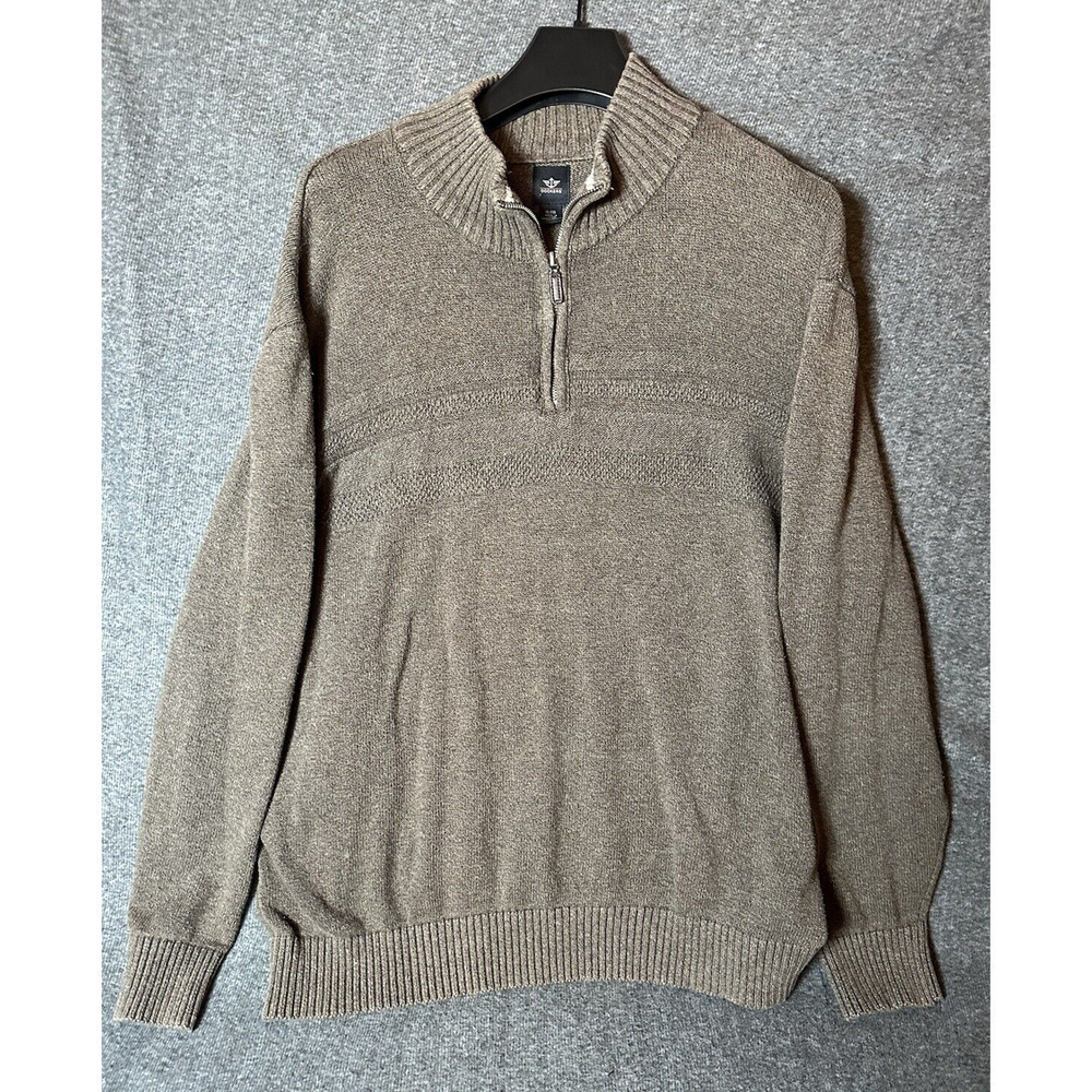 Dockers Sweater Mens Large 1/4 Zip Brown Mock Neck Long Sleeve Preppy Outdoor